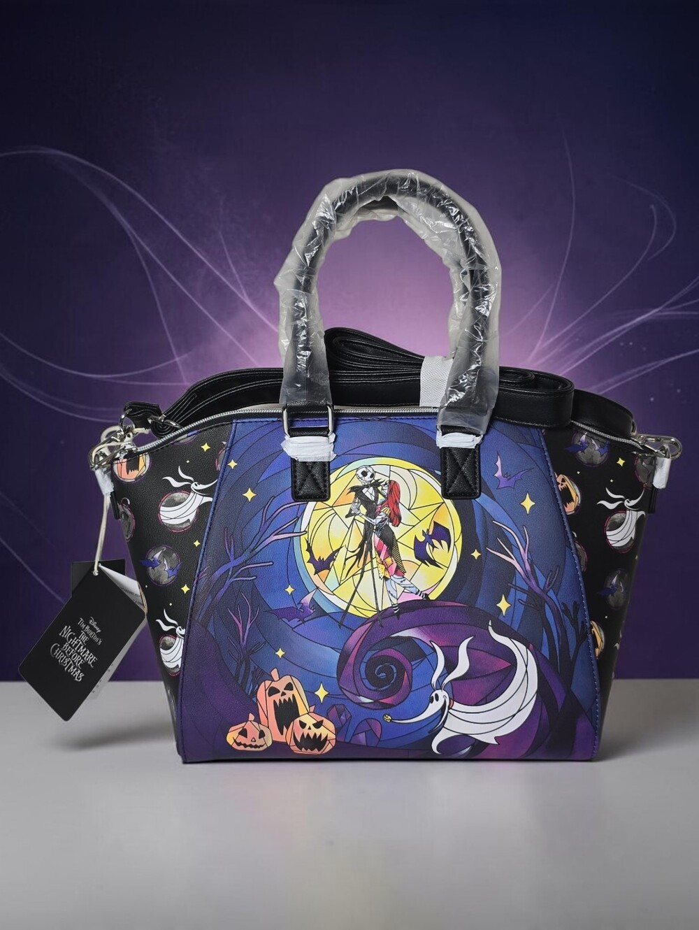 Loungefly Nightmare Before Christmas Stained Glass Jack Sally Satchel Bag Nwt